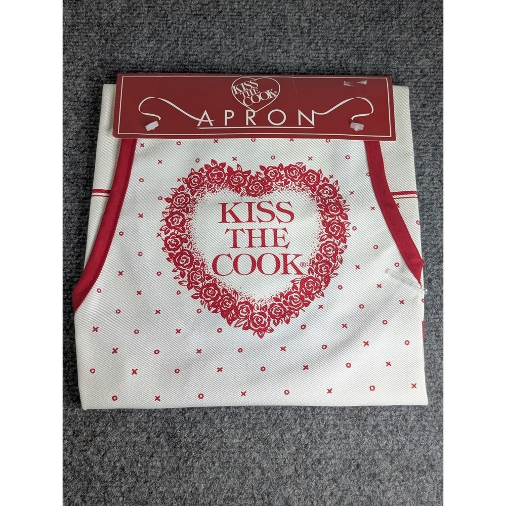 NWT Myra Colby Designs Apron KISS THE COOK X's & O's White & Red Valentines 1996